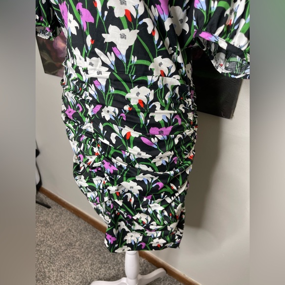 Veronica Beard Janis Ruched Floral Mini Dress Poplin Bubble Sleeves Designer 6 - Picture 8 of 14